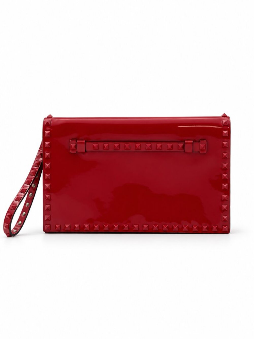 Valentino Garavani Rockstud Red Patent Leather Wristlet Clutch Pouch Bag